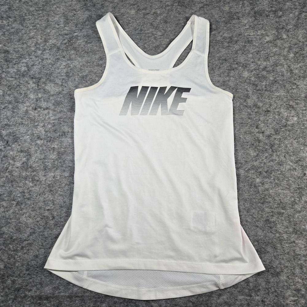 Nike Womens White Pro Dri-FIT Graphic Racerback Training Tank Top Small